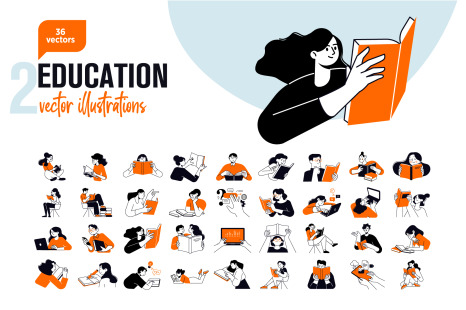 Set of People Vector Illustrations Education 2
