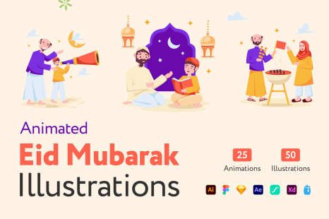 Animated Eid Mubarak Illustrations