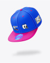 Flying Snapback Cap w/ Sticker Mockup