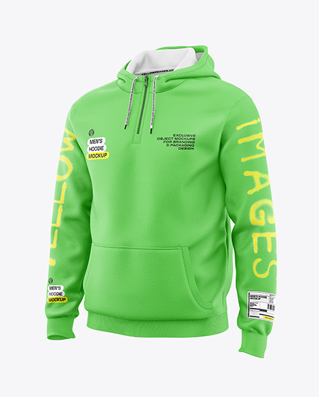 Quarter Zip Men&#039;s Hoodie Mockup - Half Side View
