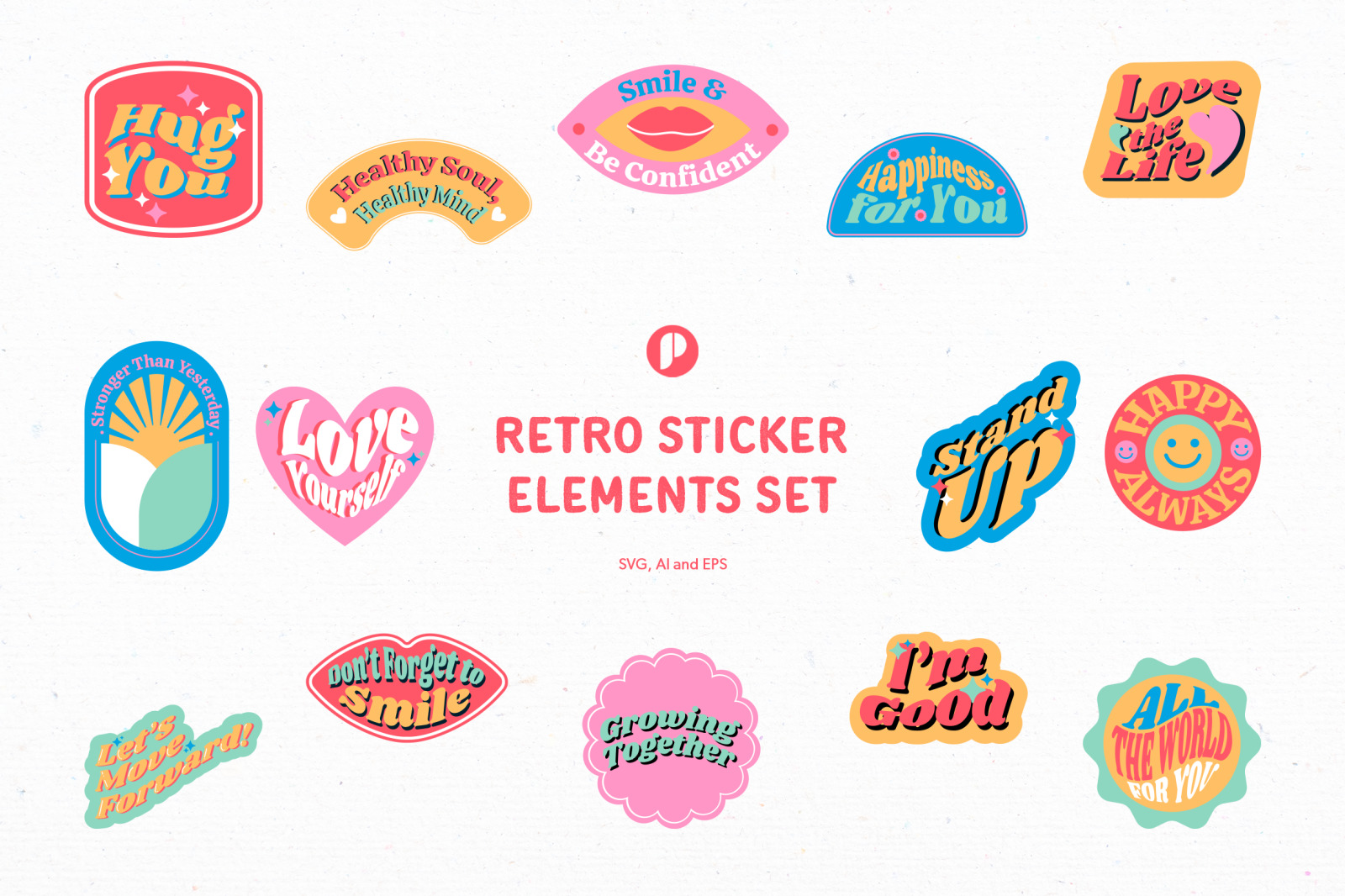 Bright Retro Sticker Elements Set on Yellow Images Creative Store