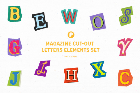 Colorful Magazine Cut-out Letters Elements Set