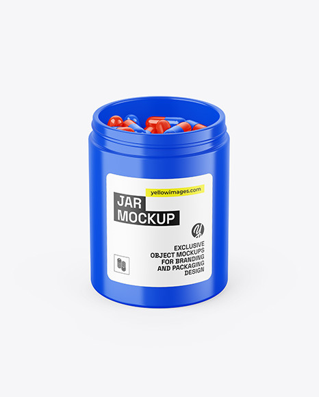 Glossy Jar With Pills Mockup