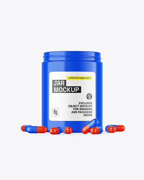 Glossy Jar With Pills Mockup