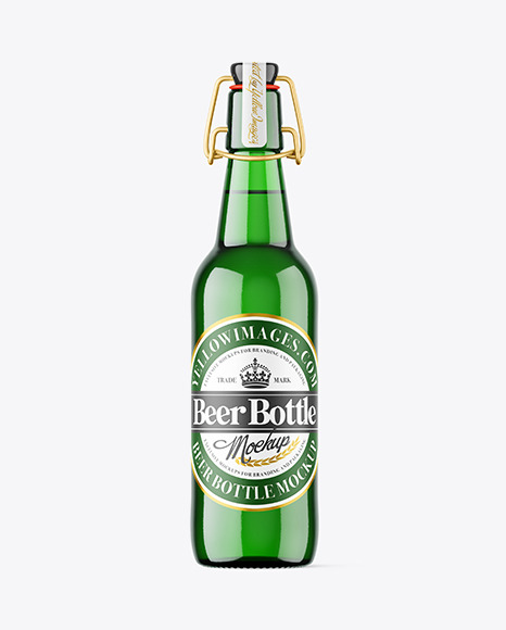Green Glass Beer Bottle Mockup