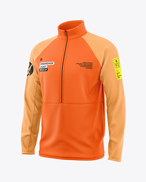 Men's Quarter Zip Windbreaker Jacket Mockup - Half Side View