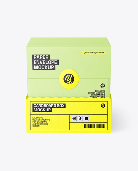Cardboard Box with Envelopes Mockup