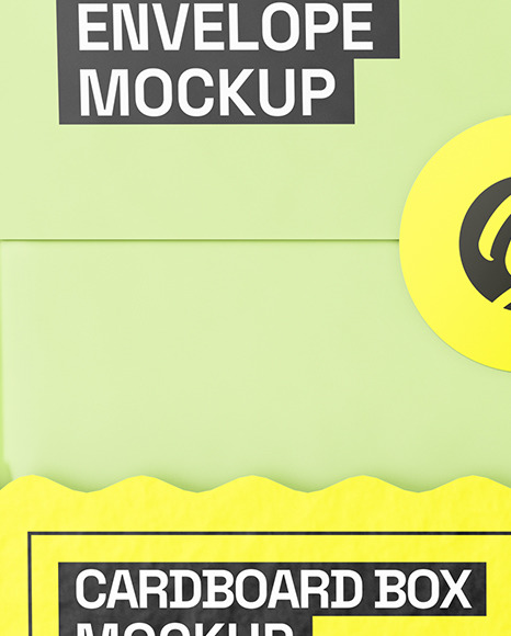 Cardboard Box with Envelopes Mockup