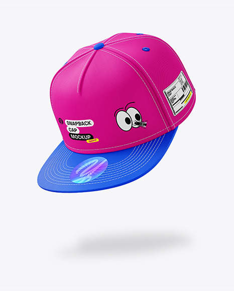Flying Snapback Cap w/ Sticker Mockup