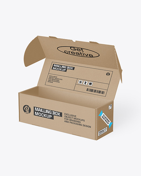 Opened Corrugted Paper Mailing Box Mockup