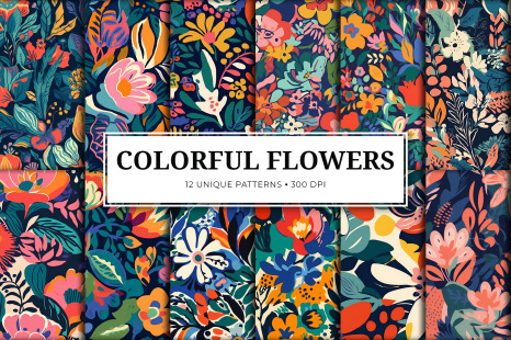 Colorful Painted Flowers Patterns - Set 01