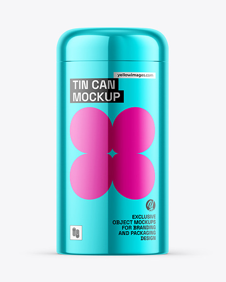 Glossy Metallic Tin Can Mockup