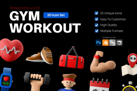 3D Icon Pack - Fitness Gym Workout Lifestyle