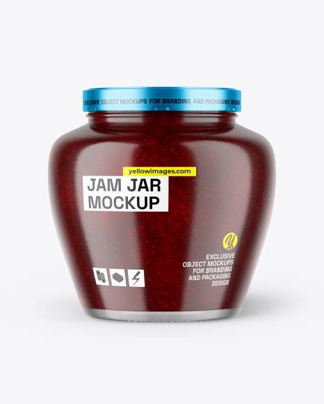 Glass Jar With Raspberry Jam Mockup
