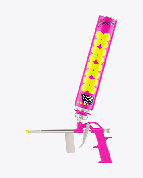 Foam Gun w/ Matte Polyurethane Bottle Mockup