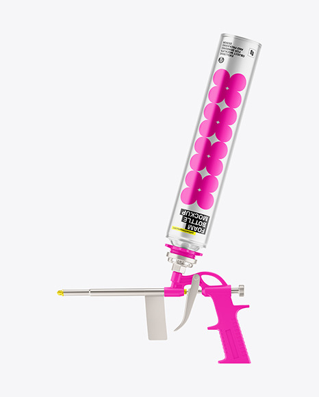Foam Gun w/ Metallic Polyurethane Bottle Mockup