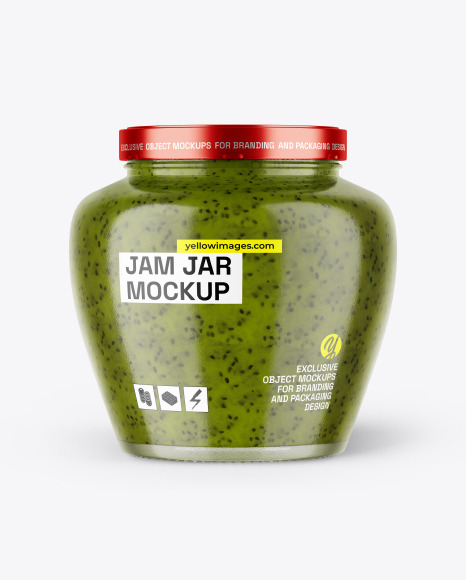 Glass Jar With Kiwi Jam Mockup - Free Download Images High Quality.