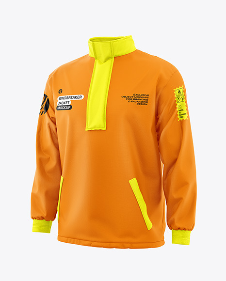 Men&#039;s Quarter Zip Windbreaker Jacket Mockup - Half Side View