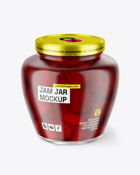 Glass Jar With Strawberry Jam Mockup