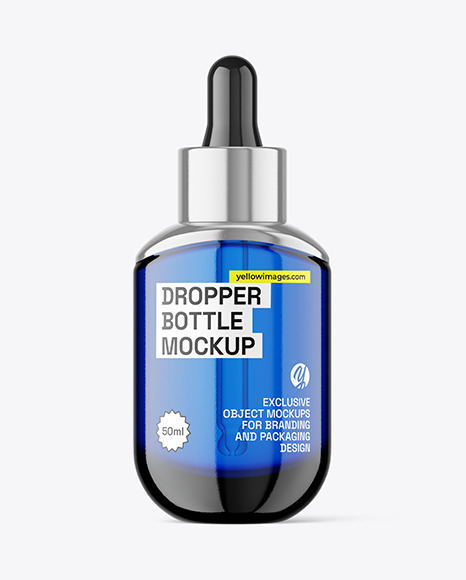 Blue Glass Dropper Bottle Mockup