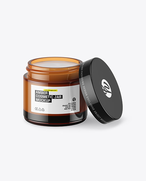 Opened Amber Glass Cosmetic Jar Mockup