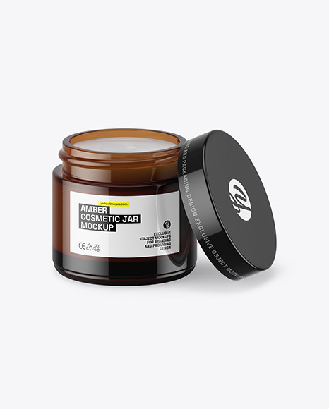 Opened Dark Amber Glass Cosmetic Jar Mockup