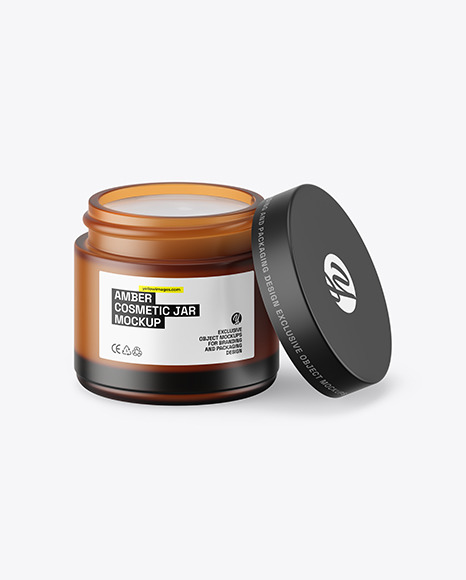 Opened Amber Frosted Glass Cosmetic Jar Mockup