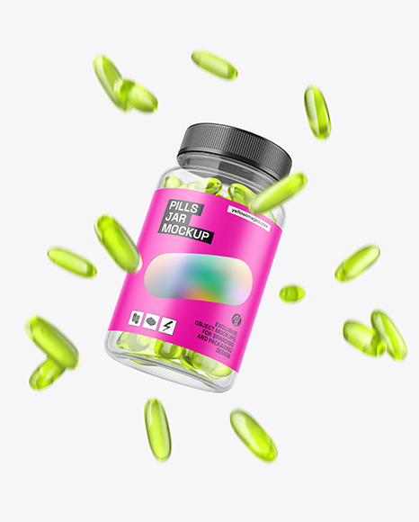 Clear Jar with Soft Gel Capsules Mockup