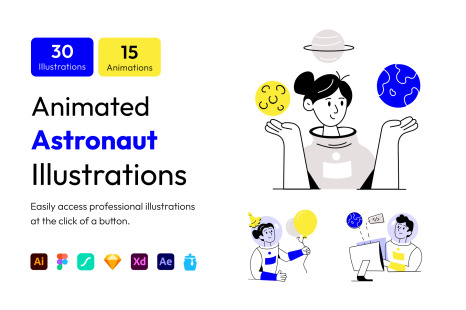 Animated Astronaut Illustration Set
