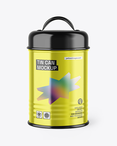 Glossy Metallic Tin Can Mockup