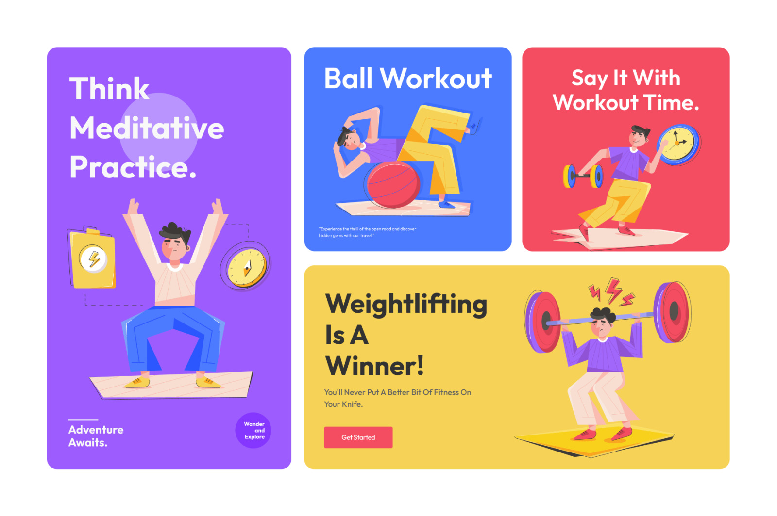 Animated Fitness Illustration Set on Yellow Images Creative Store