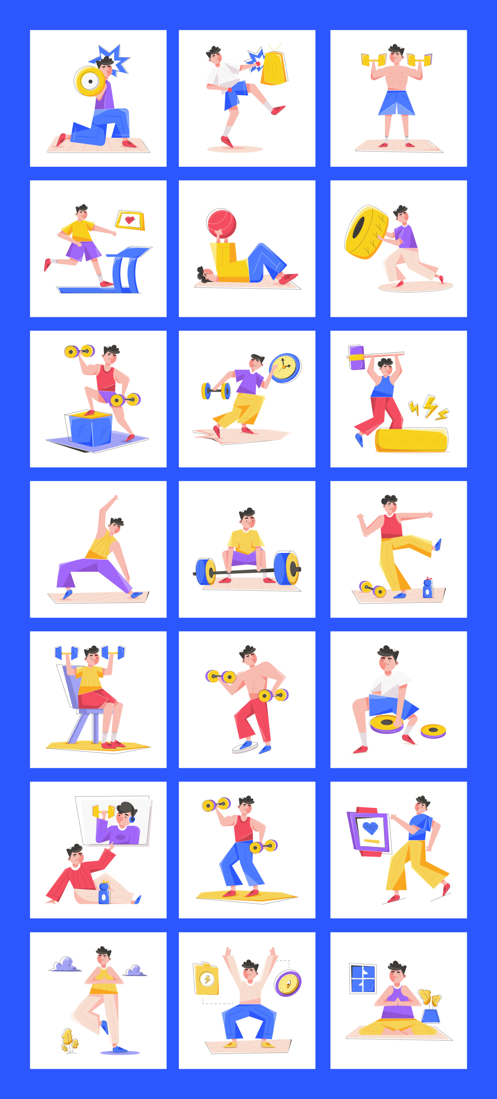 Animated Fitness Illustration Set on Yellow Images Creative Store