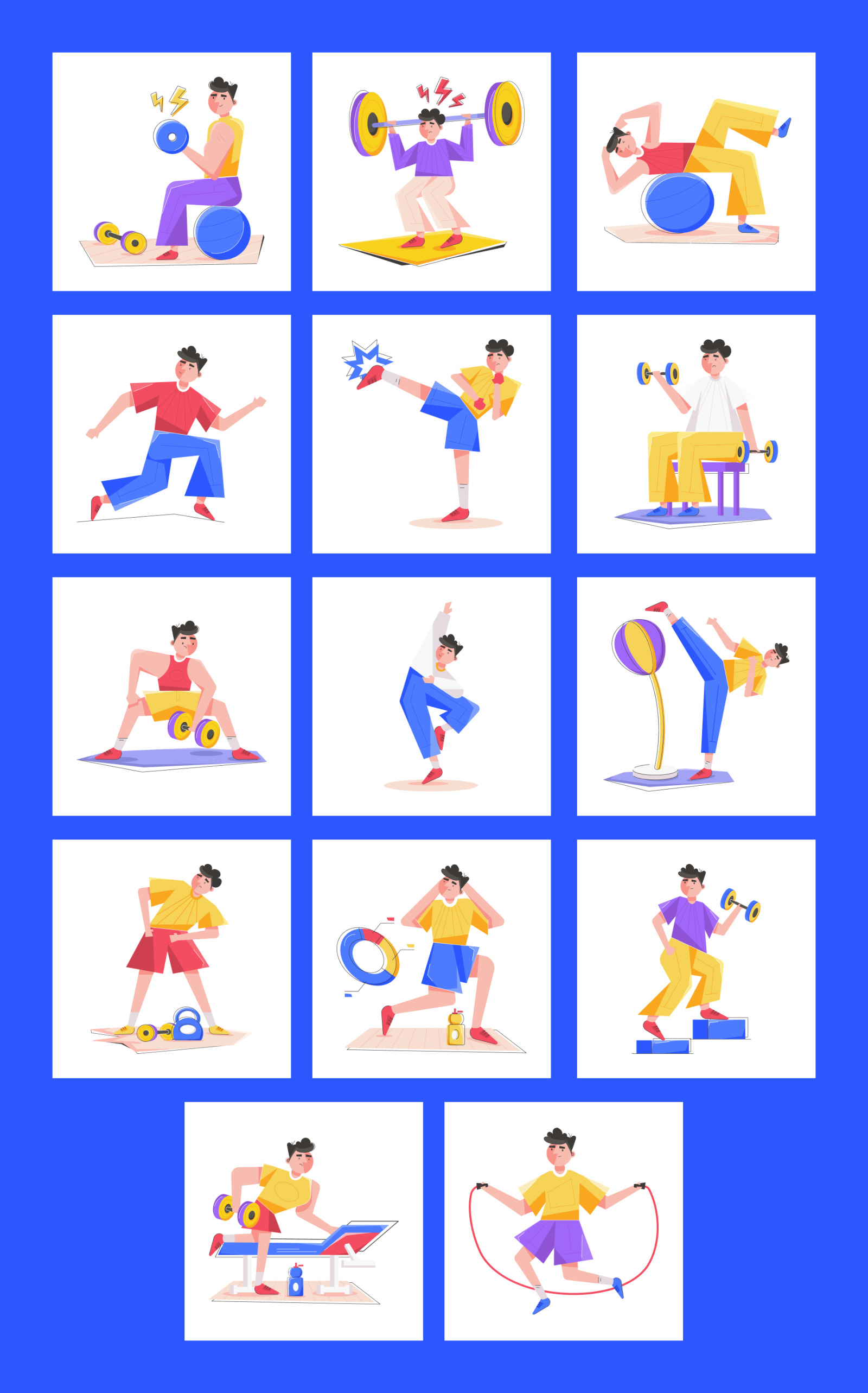 Animated Fitness Illustration Set on Yellow Images Creative Store