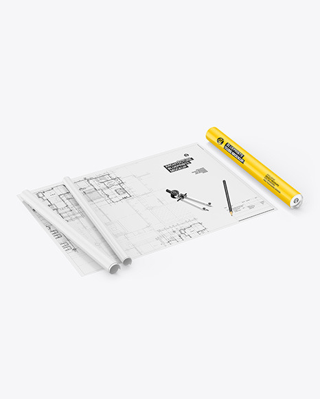 Blueprints With Tube Mockup
