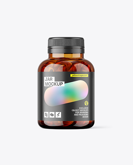 Amber Jar with Fish Oil Mockup