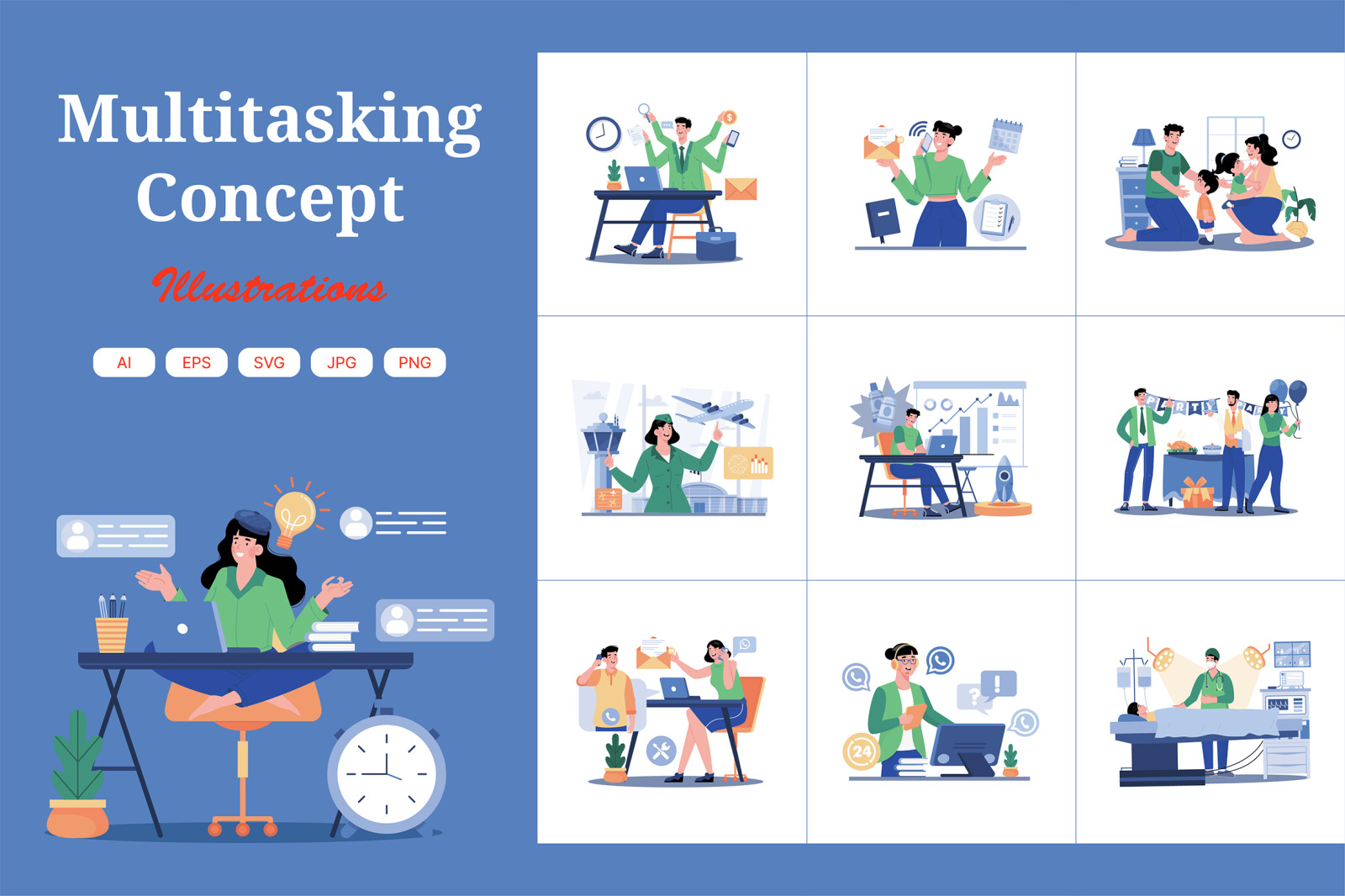 M729_ Multitasking Concept Illustration Pack M729_ Multitasking Concept Illustration Pack