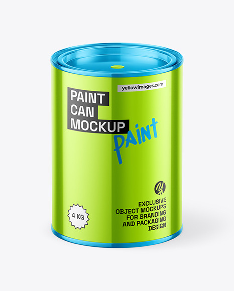Glossy Metallic Paint Can Mockup