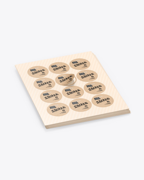 Sheets with Kraft Round Stickers Mockup