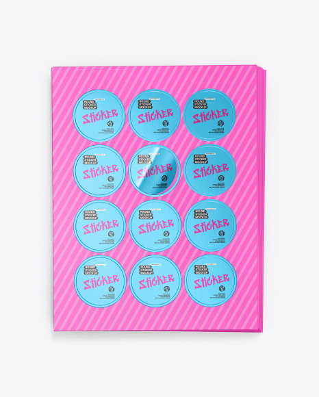 Sheets with Metallic Round Stickers Mockup