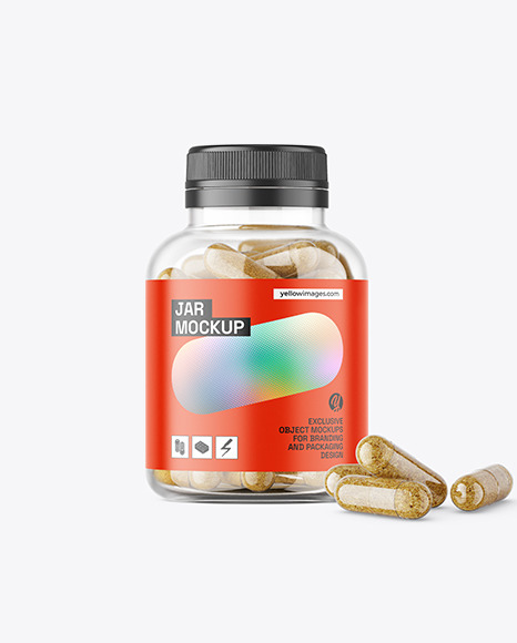 Clear Jar with Herbal Capsules Mockup