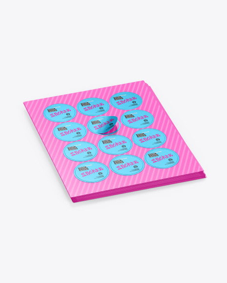 Sheets with Metallic Round Stickers Mockup