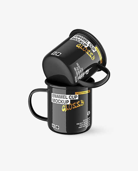 Two Glossy Enamel Cups Mockup
