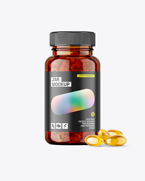 Amber Jar with Fish Oil Mockup