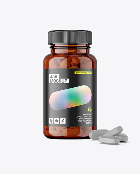 Amber Jar with Pills Mockup
