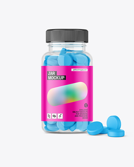 Clear Jar with Tablets Mockup