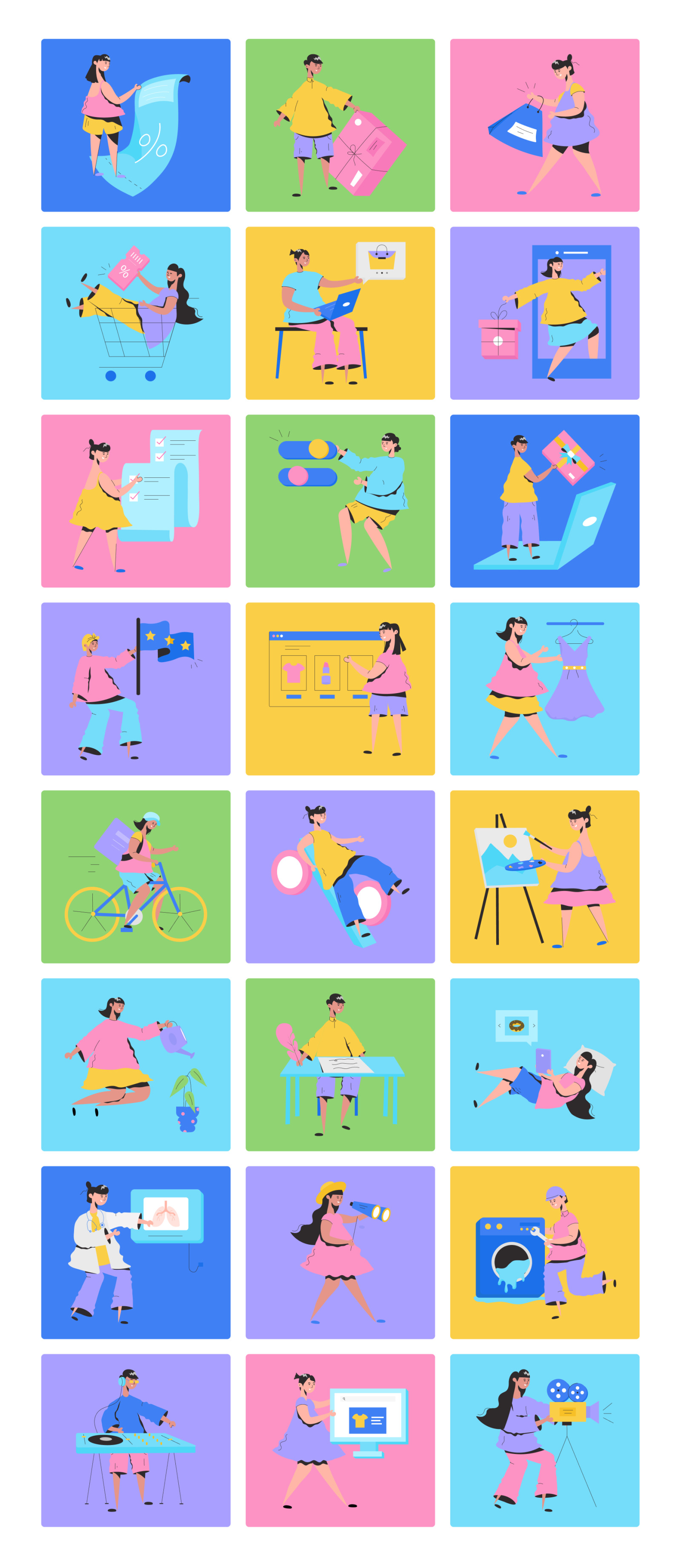 Animated People Illustration Set on Yellow Images Creative Store