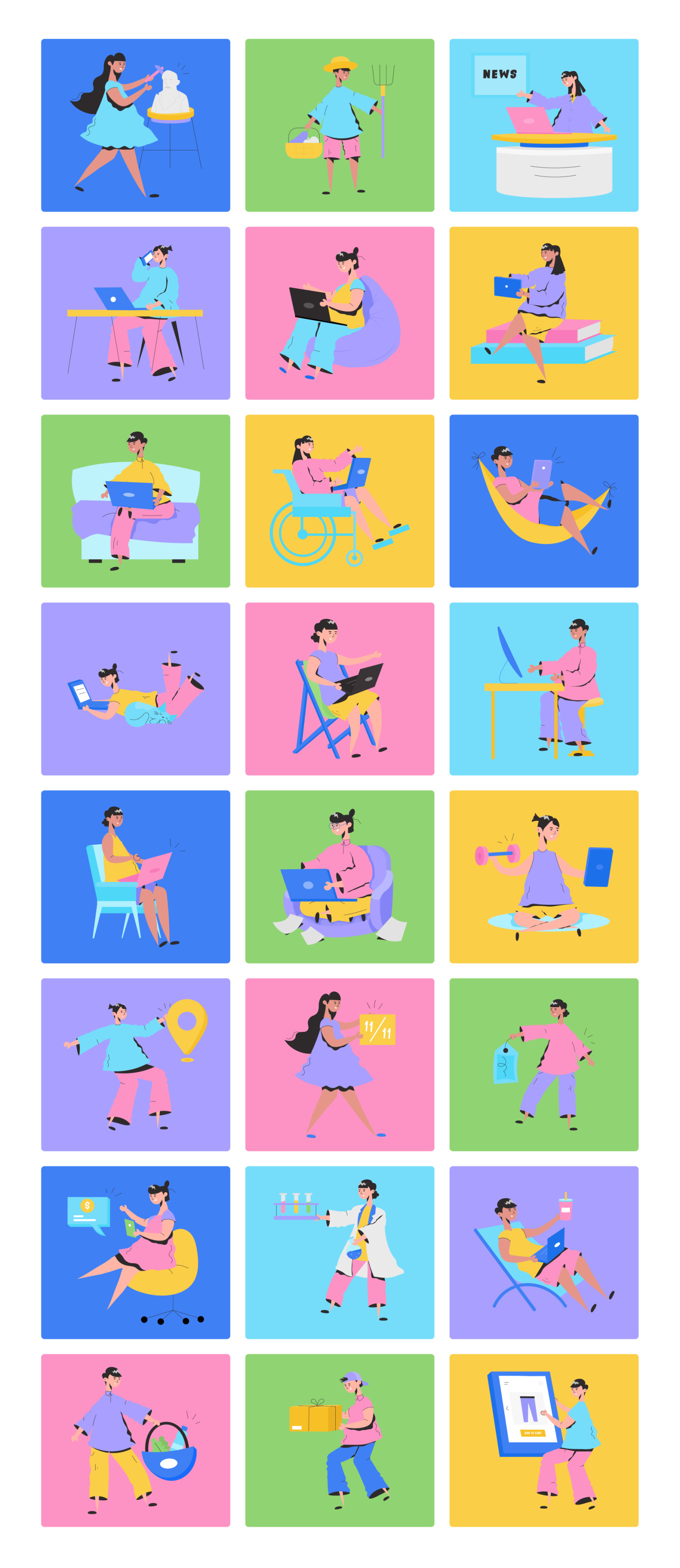 Animated People Illustration Set on Yellow Images Creative Store