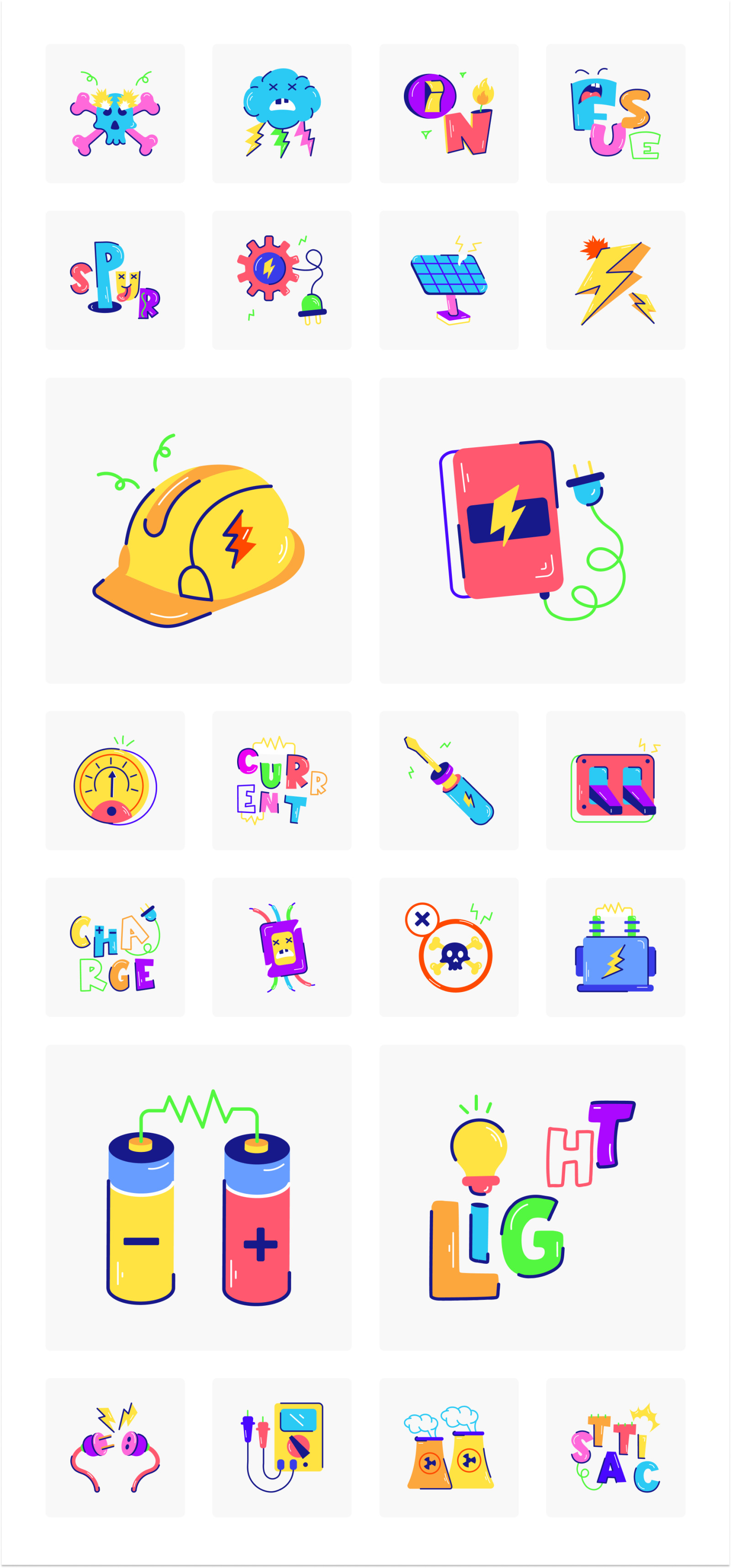Animated Electric Sticker Set on Yellow Images Creative Store