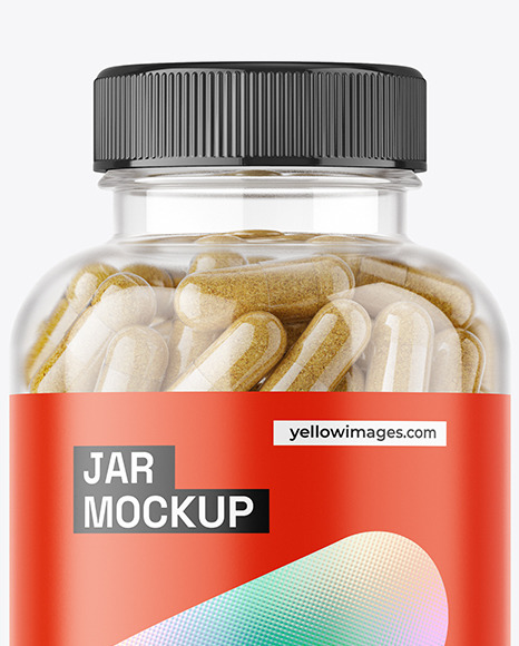 Clear Jar with Herbal Capsules Mockup