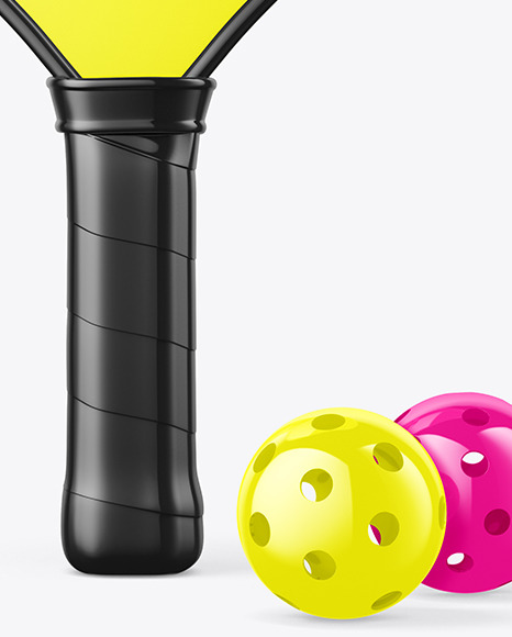 Pickleball Glossy Paddle & Two Balls Mockup